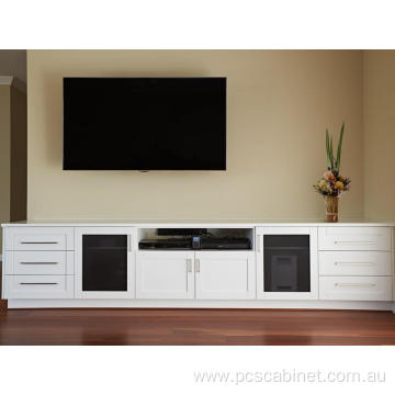 White Wood Glass Door TV Cabinet